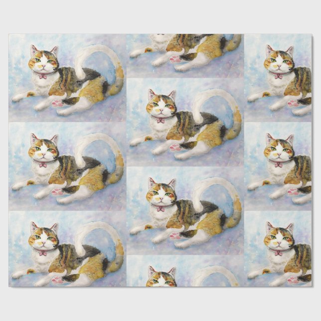 CALICO CAT CHRISTMAS WRAPPING PAPER (Flat)