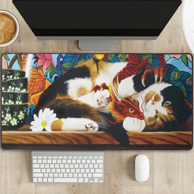 Calico Cat Dragon Red Desk Mat (Creator Uploaded)
