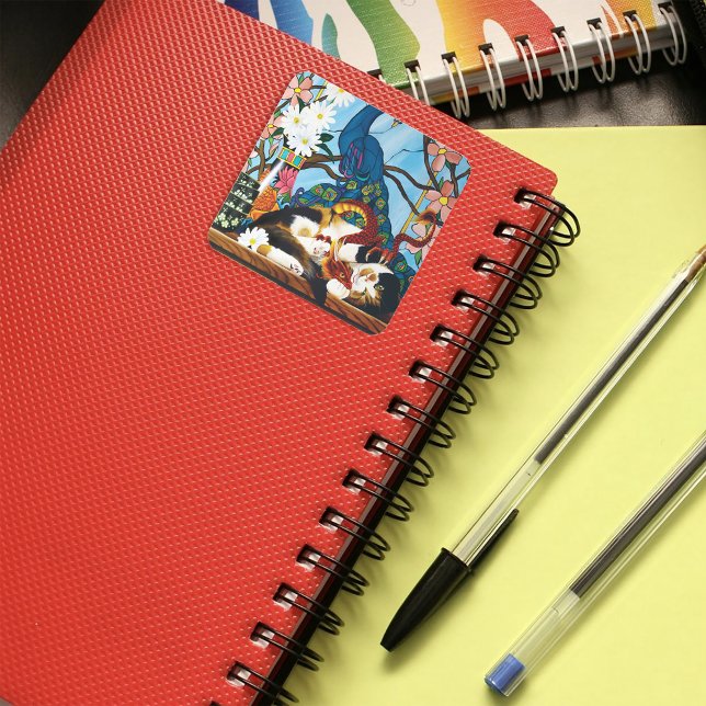 Calico Cat Dragon Red Square Sticker (Creator Uploaded)