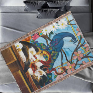 Calico Cat Dragon Red Throw Blanket