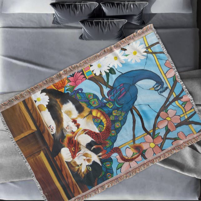 Calico Cat Dragon Red Throw Blanket (Creator Uploaded)