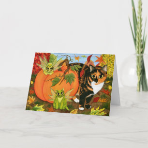 Calico Cat Fairy Cats Leaves Fall Autumn Art Card