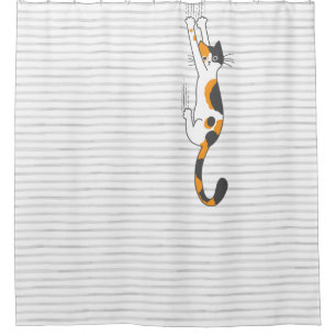 Calico Cat Hanging On   Funny Cat Lover's Shower Curtain