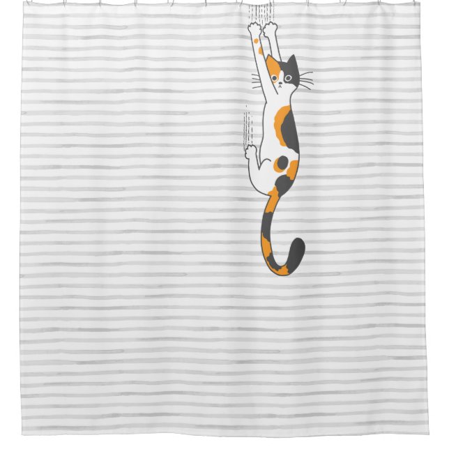 Calico Cat Hanging On | Funny Cat Lover's Shower Curtain (Front)