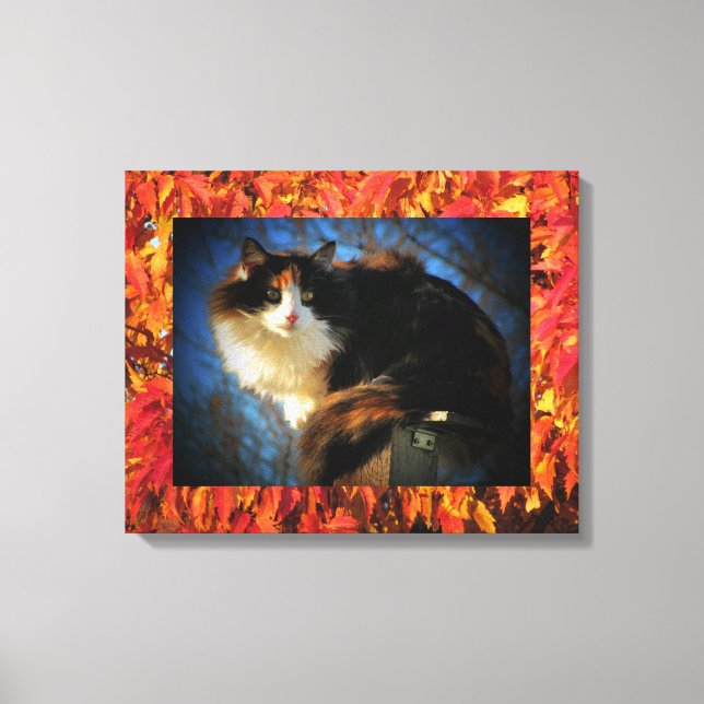 Calico Cat in Autumn Canvas Print (Front)