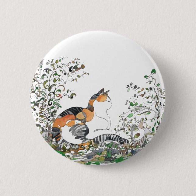 Calico Cat In The Garden 6 Cm Round Badge (Front)