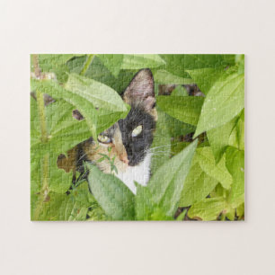 Calico Cat in the Zinnias  Jigsaw Puzzle
