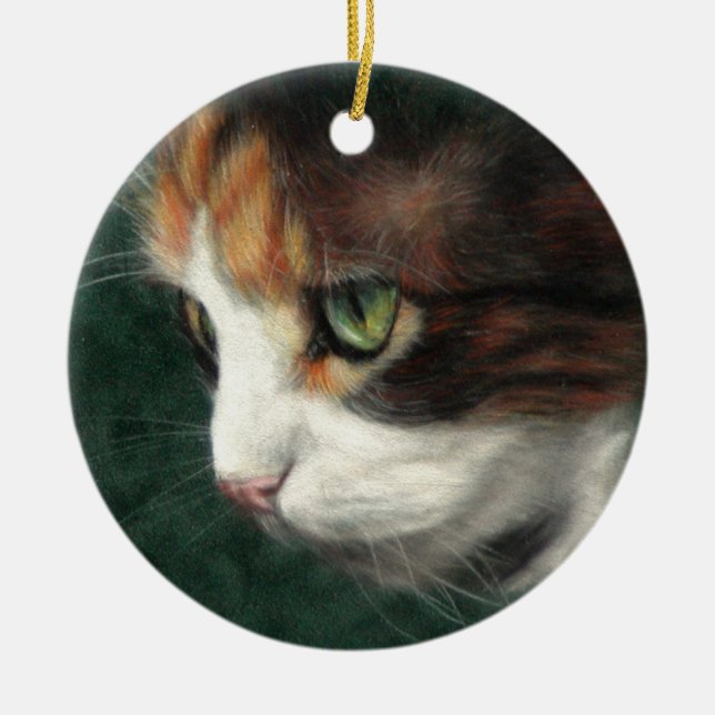 Calico cat kitten ceramic tree decoration (Front)