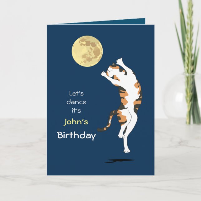 Calico Cat Moon Dancing Birthday card (Front)