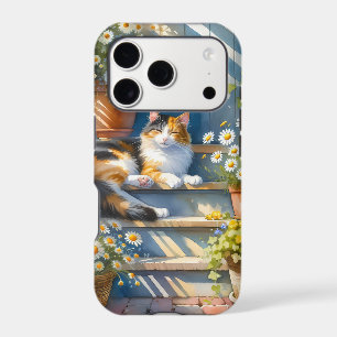 Calico Cat on Floral Porch Cottagecore