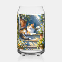 Calico Cat on Floral Porch Cottagecore