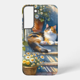 Calico Cat on Floral Porch Cottagecore Samsung Galaxy Case