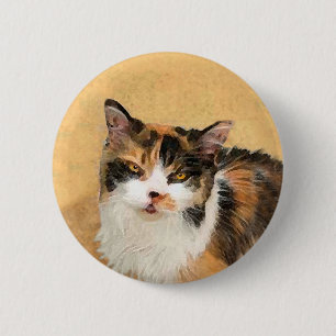 Calico Cat Painting - Cute Original Cat Art 6 Cm Round Badge