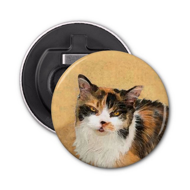 Calico Cat Painting - Cute Original Cat Art Bottle Opener (Front)