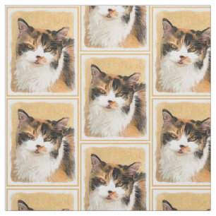 Calico Cat Painting - Cute Original Cat Art Fabric