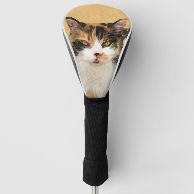 Calico Cat Painting - Cute Original Cat Art Golf Head Cover (Front)