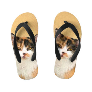 Calico Cat Painting - Cute Original Cat Art Kid's Jandals