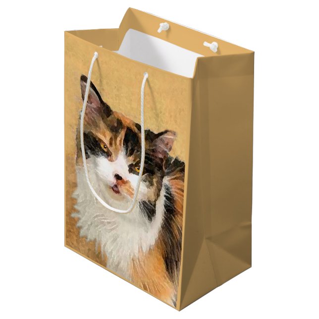 Calico Cat Painting - Cute Original Cat Art Medium Gift Bag (Front Angled)