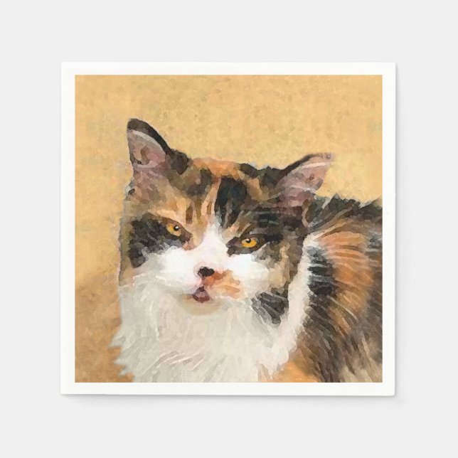 Calico Cat Painting - Cute Original Cat Art Napkin (Front)