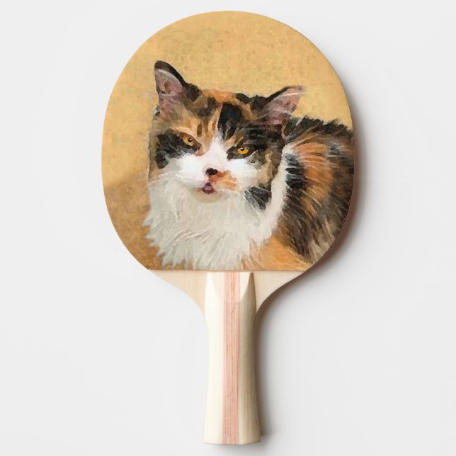 Calico Cat Painting - Cute Original Cat Art Ping Pong Paddle (Front)