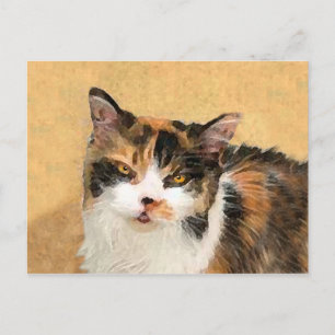Calico Cat Painting - Cute Original Cat Art Postcard