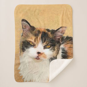 Calico Cat Painting - Cute Original Cat Art Sherpa Blanket