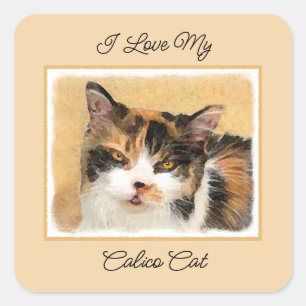Calico Cat Painting - Cute Original Cat Art Square Sticker