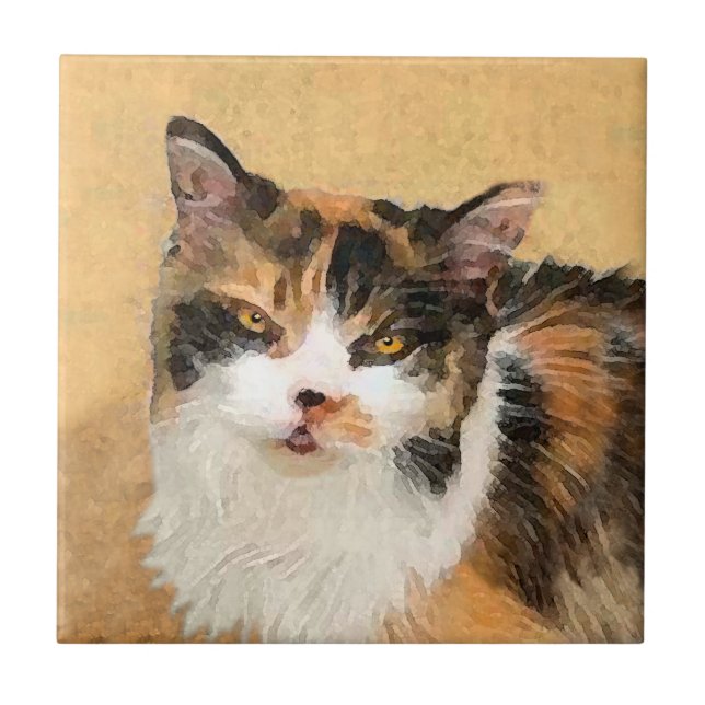 Calico Cat Painting - Cute Original Cat Art Tile (Front)