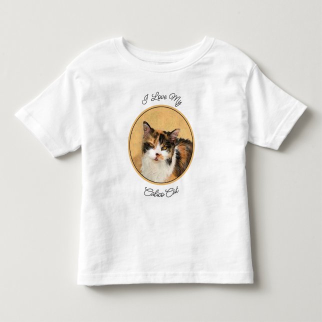 Calico Cat Painting - Cute Original Cat Art Toddler T-Shirt (Front)