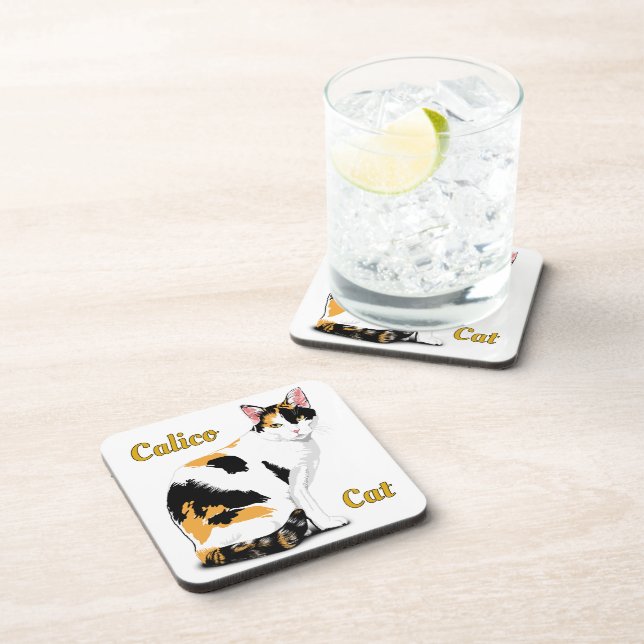 Calico Cat Personalised Coaster (Right Side)