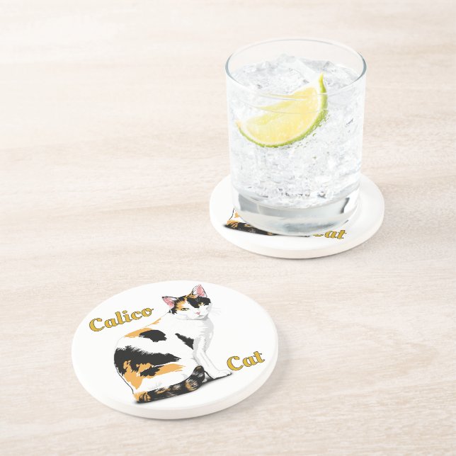 Calico Cat Personalised Coaster (Side)