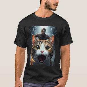 Calico Cat Selfie with Zombie Funny Pet Owner Grap T-Shirt