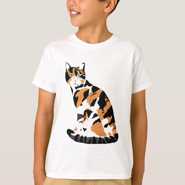 Calico cat sitting T-Shirt (Front)