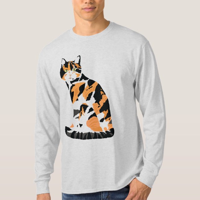 Calico cat sitting T-Shirt (Front)