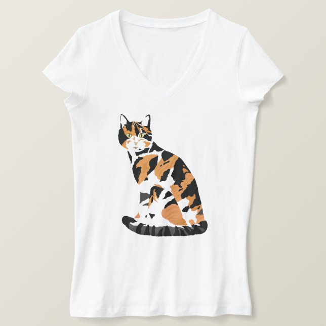 Calico cat sitting T-Shirt (Design Front)