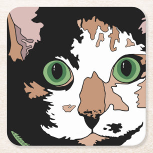 Calico Cat Square Paper Coaster