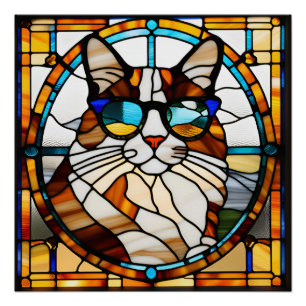 Calico Cat Stained Glass Poster