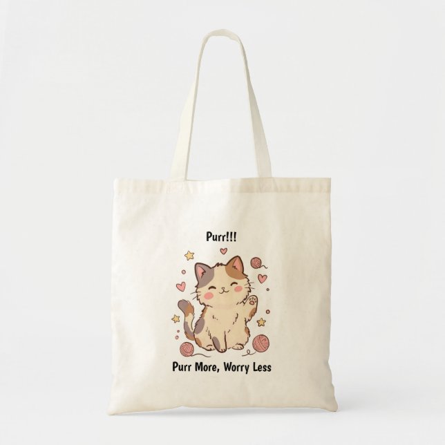 Calico Cat Tote Bag – Purr More, Worry Less (Front)