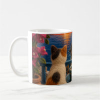 Calico Cat Watching Sunset by the Sea Coffee Mug |