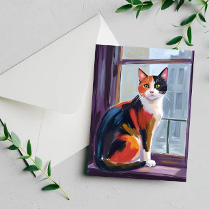 Calico Cat Watercolor Windowsill Pet Card