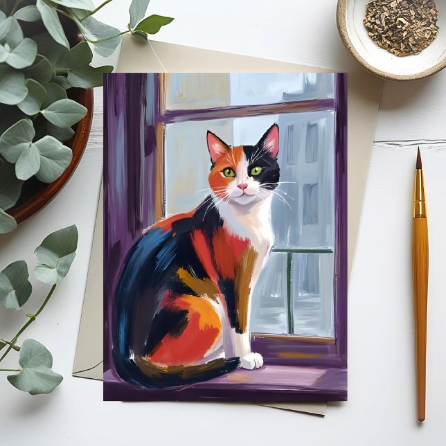 Calico Cat | Watercolor Windowsill Pet Postcard (Creator Uploaded)