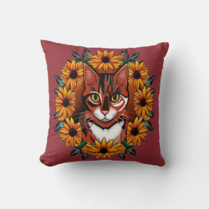 Calico Cat With Black-eyed Susan Maryland State  Cushion