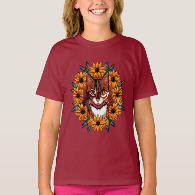Calico Cat With Black-eyed Susan Maryland State  T-Shirt (Front)