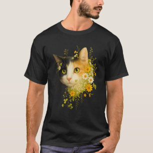 Calico Cat With Flowers for Mom Dad Women Men Kids T-Shirt