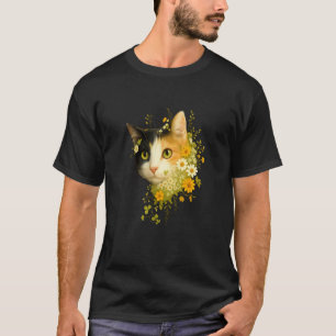 Calico Cat With Flowers for Mum Dad Women Men Kids T-Shirt
