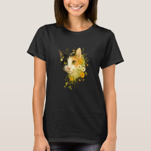 Calico Cat With Flowers for Mum Dad Women Men Kids T-Shirt
