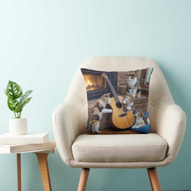 Calico Cat with Kittens and Guitar Cushion (Chair)