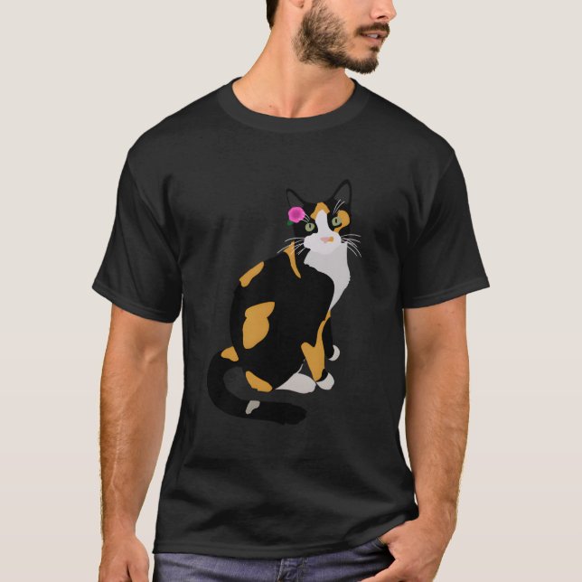 Calico Cat With Pink Flower Calico Mum Cat Lover T-Shirt (Front)