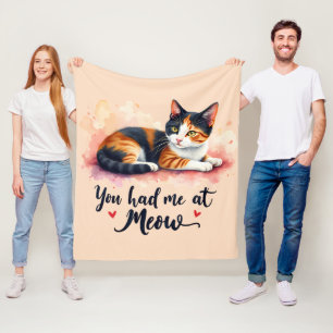Calico Cat You Had Me at Meow Watercolor Fleece Blanket