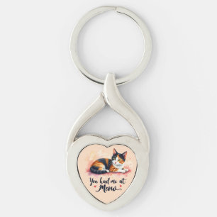 Calico Cat You Had Me at Meow Watercolor Key Ring